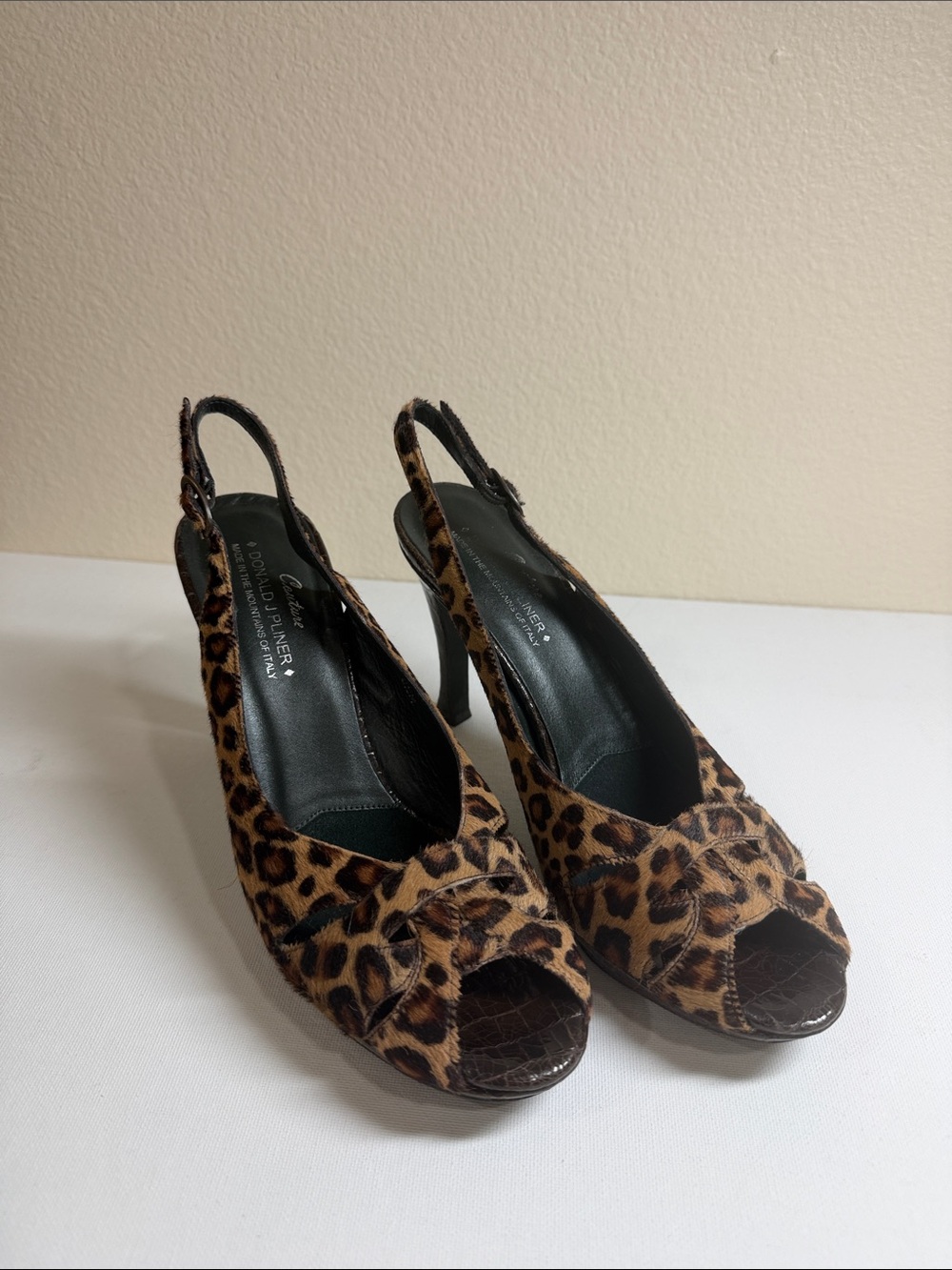 Donald J Pliner Leopard Print Slingback Peep-Toe Heels - Designer